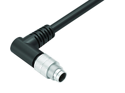 Illustration 79 1421 72 07 - M9 Male angled connector, Contacts: 7, shielded, moulded on the cable, IP67, PUR, black, 8 x 0.14 mm², 2 m