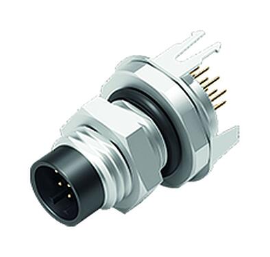 示意图(可能有所不同) M8 Male panel mount connector, Contacts: 12, shieldable, THT, IP67/IP69K, UL 2238, M10x0.75, Rear mounting, potted