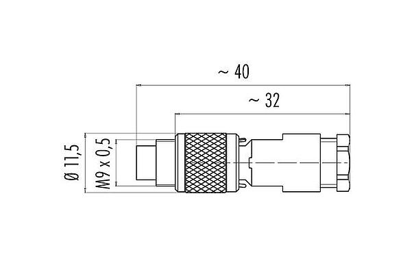 Scale drawing M9 Male cable connector, Contacts: 8, 3.5-5.0 mm, unshielded, solder, IP67