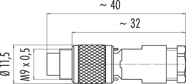 Scale drawing M9 Male cable connector, Contacts: 2, 3.5-5.0 mm, unshielded, solder, IP67