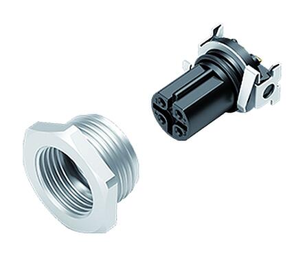 Illustration M12 Female panel mount connector, Contacts: 5, shieldable, SMT, IP67, M14x1.0, Front mounting