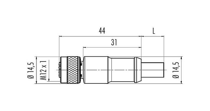 比例图 77 4330 0000 60702-0200 - M12 直头孔头电缆连接器, 极数: 2, 屏蔽, 预铸电缆, IP67, UL, Profibus, PUR, 紫色, 2x0.25mm², 2m