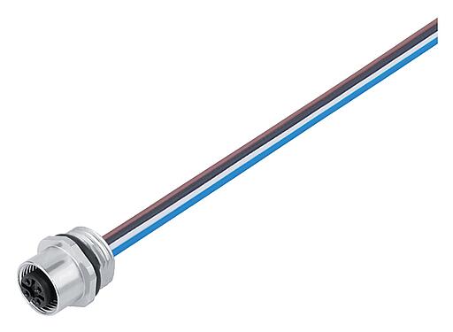 Illustration M12 Female panel mount connector, Contacts: 4, unshielded, single wires, IP68, UL 2238, VDE, PG 9, Front mounting, for the power supply, potted