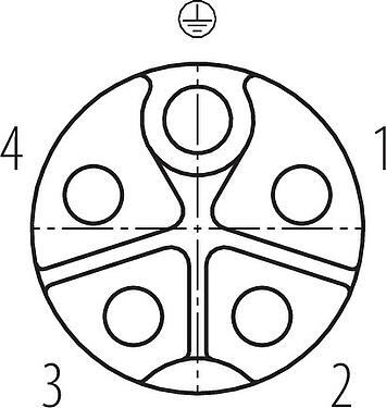 联系安排 (外掛程式側) M12 直头孔头电缆连接器, 极数: 4+PE, 8.0-13.0mm, 非屏蔽, 螺钉接线, IP67, UL 2238
