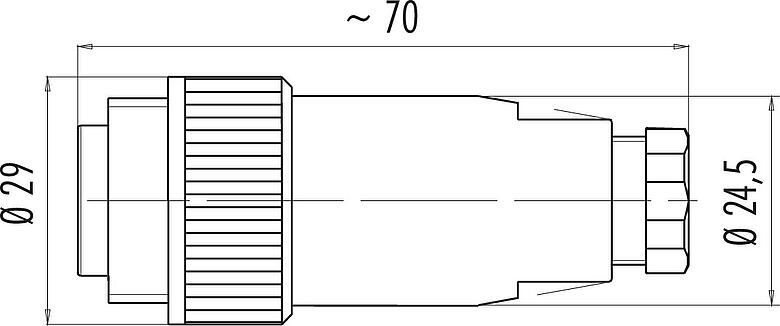Scale drawing RD24 Male cable connector, Contacts: 6+PE, 6.0-9.0 mm, unshielded, solder, IP67, UL, ESTI+, VDE, PG 9