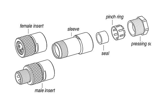 组件图纸 99 3376 00 04 - M8 直头孔头电缆连接器, 极数: 4, 3.5-5.0mm, 非屏蔽, 焊接, IP67, UL