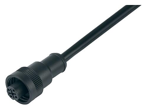 Illustration RD24 Female cable connector, Contacts: 3+PE, unshielded, moulded on the cable, IP67, PVC, black, 4 x 1.50 mm², 2 m