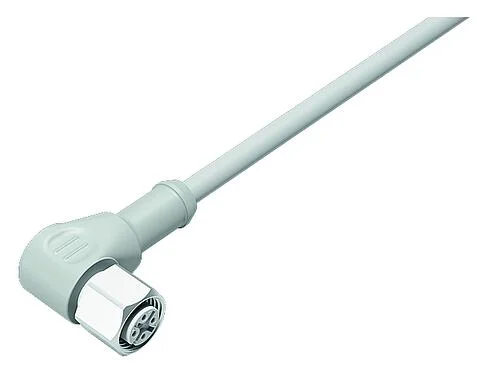 Illustration M12 Female angled connector, Contacts: 4, unshielded, moulded on the cable, IP67/IP69K, Ecolab, FDA compliant, Special TPE, grey, 4 x 0.34 mm², stainless steel, 2 m