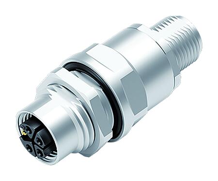 插图 M12 用于穿控制柜, 极数: 4+PE, 屏蔽, 插拔式, IP67, UL 2238, M12x1.0, 後壁安裝