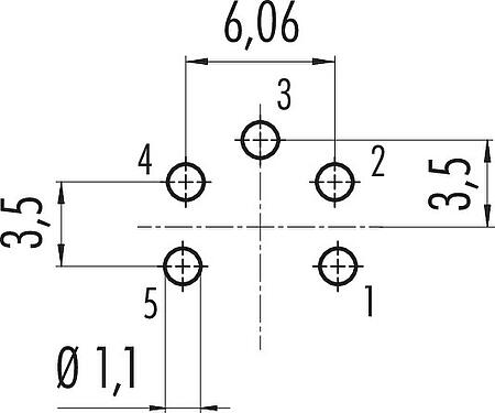 导体结构 M16 针头法兰座, 极数: 5 (05-a), 非屏蔽, THT, IP67, UL 2238, M18x0,75, 後壁安裝