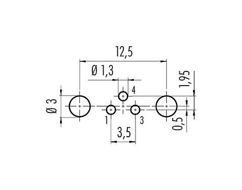 Conductor layout M8 Male panel mount connector, Contacts: 3, shieldable, THT, IP67, UL 2238, M8x1.0, Rear mounting, potted