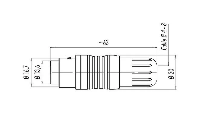 比例图 Push Pull 直头针头电缆连接器, 极数: 8, 4.0-8.0mm, 可接屏蔽, 焊接, IP67