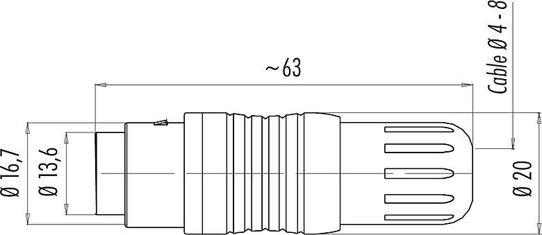 Scale drawing Push Pull Male cable connector, Contacts: 19, 4.0-8.0 mm, shieldable, solder, IP67