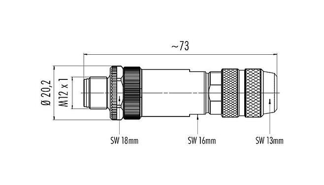 Scale drawing 99 1433 814 04 - M12 Male cable connector, Contacts: 4, 5.0-8.0 mm, shieldable, crimping (Crimp contacts must be ordered separately), IP67, UL