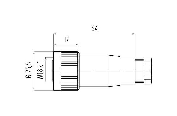 比例图 09 0440 010 04 - M18 直头孔头电缆连接器, 极数: 4, 6.5-8.0mm, 非屏蔽, 螺钉接线, IP67, UL
