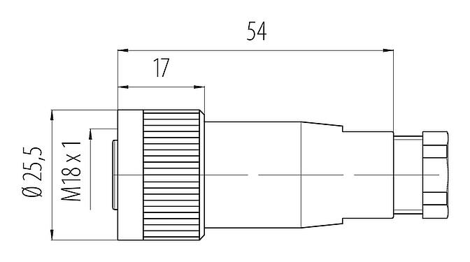 比例图 M18 直头孔头电缆连接器, 极数: 4, 10.0-12.0mm, 非屏蔽, 螺钉接线, IP67