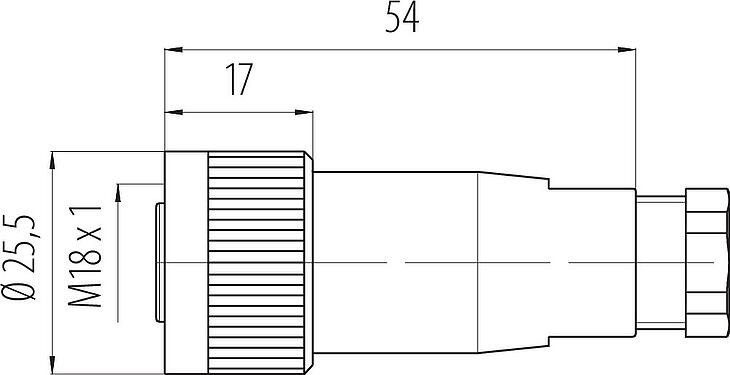 比例图 M18 直头孔头电缆连接器, 极数: 4, 6.5-8.0mm, 非屏蔽, 螺钉接线, IP67, UL