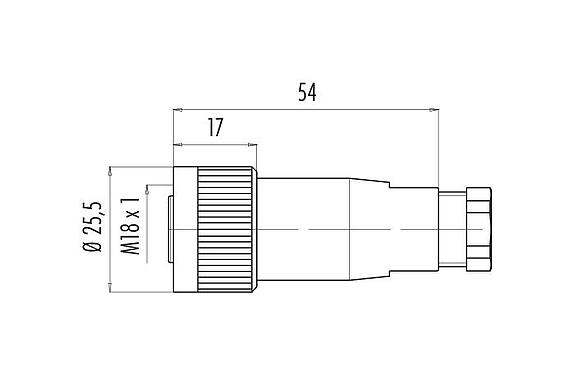 Desenho da escala 99 0440 16 04 - M18 Tomada de cabo, Contatos: 4, 10,0-12,0 mm, desprotegido, pinça de parafuso, IP67