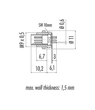 Scale drawing 09 0477 65 07 - M9 Male panel mount connector, Contacts: 7, unshielded, THT, IP40