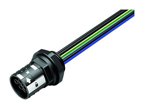 插图 卡扣式 孔头法兰座, 极数: 6, 非屏蔽, 带导线, IP66/IP67, UL 2237, M20x1.5, 板前安装