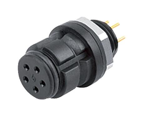 Illustration Snap-In Female panel mount connector, Contacts: 8, unshielded, THT, IP67, UL 2238, M8x0,75, Front mounting