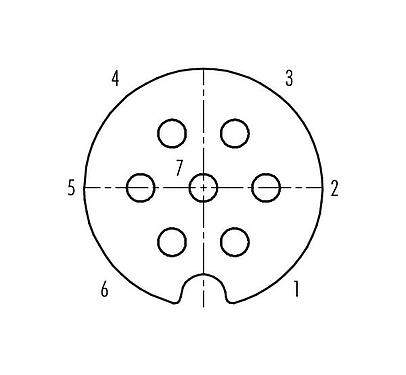 Polbild (Steckseite) 09 0042 00 07 - M25 Kabeldose, Polzahl: 7, 5,0-8,0 mm, schirmbar, löten, IP40