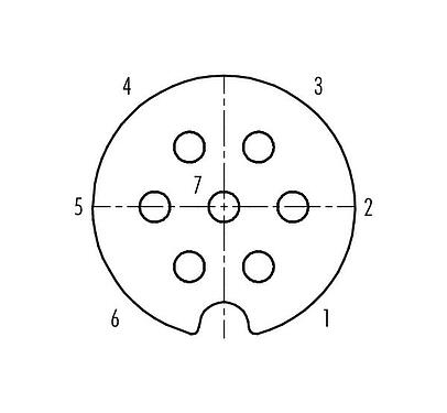 Contact arrangement (Plug-in side) 09 0042 00 07 - M25 Female cable connector, Contacts: 7, 5.0-8.0 mm, shieldable, solder, IP40