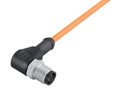 Illustration 77 3427 0000 80003-0500 - M12 Male angled connector, Contacts: 3, unshielded, moulded on the cable, IP68, UL, PUR, orange, 3 x 0.34 mm², for welding applications, 5 m