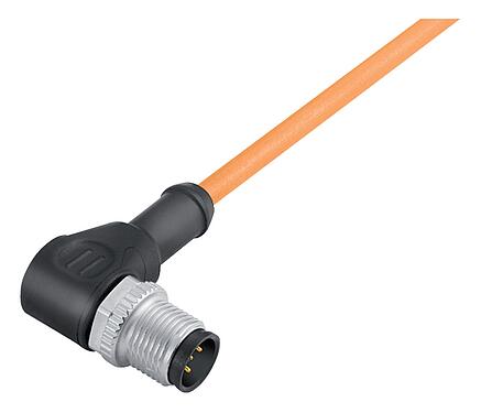Illustration M12 Male angled connector, Contacts: 4, unshielded, moulded on the cable, IP68/IP69K, UL 2238, PUR, orange, 4 x 0.34 mm², for welding applications, 5 m
