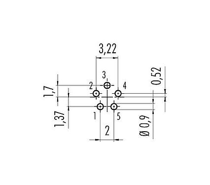 Conductor layout M9 Female angled panel mount connector, Contacts: 5, unshielded, THT, IP40, Front mounting
