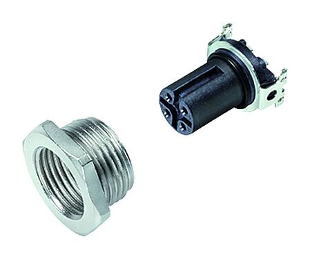 Illustration M12 Female panel mount connector, Contacts: 5, unshielded, SMT, IP67, M14x1.0, Front mounting