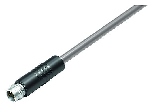 插图 M8 直头针头电缆连接器, 极数: 3, 非屏蔽, 预铸电缆, IP65, PVC, 黑色, 3x0.25mm², 插拔式版本, 5m