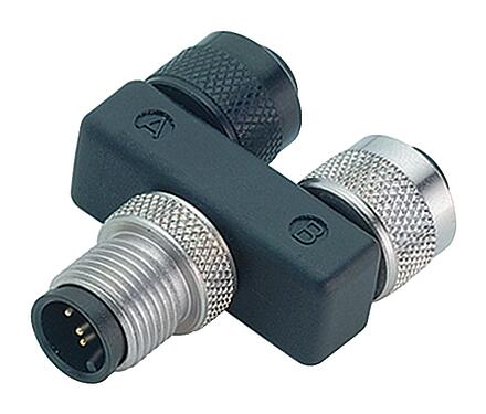 Illustration M12 Twin distributors, Y-distributor, male connector - 2 female connector, Contacts: 4, unshielded, pluggable, IP68, UL 2238
