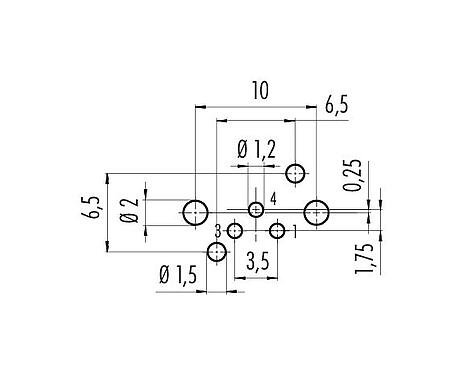 Conductor layout 99 3412 282 03 - M8 Female angled panel mount connector, Contacts: 3, unshielded, THR, IP67, UL