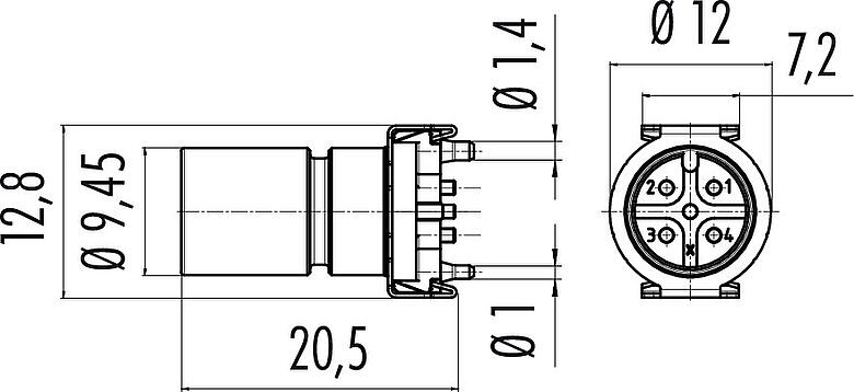 比例图 M12 集成插头, 极数: 5, 非屏蔽, SMT, IP67