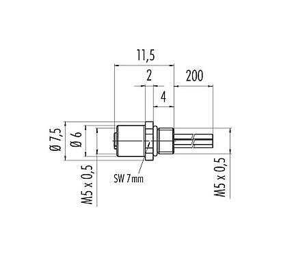 Scale drawing 09 3106 00 03 - M5 Female panel mount connector, Contacts: 3, unshielded, single wires, IP67