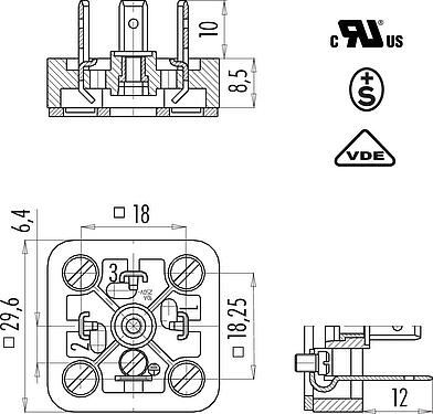 比例图 设备插头, 极数: 2+PE, 非屏蔽, 焊接, IP40 不带密封圈, UL, ESTI+, VDE
