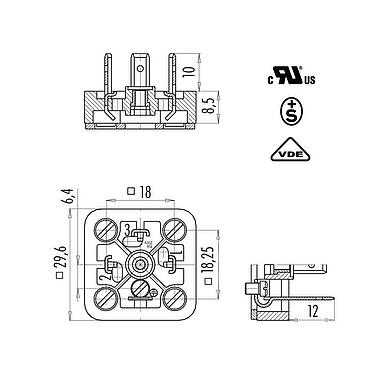 比例图 设备插头, 极数: 3+PE, 非屏蔽, 焊接, IP40 不带密封圈, UL, ESTI+, VDE