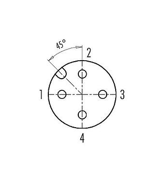 联系安排 (外掛程式側) 99 1434 824 04 - M12 弯角孔头电缆连接器, 极数: 4, 6.0-8.0mm, 可接屏蔽, 压接（压接触点必须单独订购）, IP67, UL