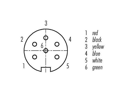 Contact arrangement (Plug-in side) 79 6118 20 06 - M16 Female cable connector, Contacts: 6 (06-a), shielded, moulded on the cable, IP67, PUR, black, 6 x 0.25 mm², 2 m