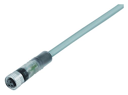 插图 M8 直头孔头电缆连接器, 极数: 3, 非屏蔽, 预铸电缆, IP67/IP69K, UL 2238, PVC, 灰色, 3x0.34mm², 带LED的PNP, 5m