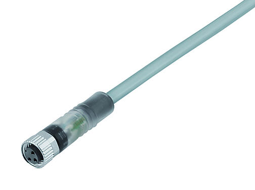 Illustration 77 3606 0000 20003-0200 - M8 Female cable connector, Contacts: 3, unshielded, moulded on the cable, IP67, UL, PVC, grey, 3 x 0.34 mm², with LED PNP, 2 m