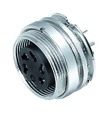 Illustration M16 Female panel mount connector, Contacts: 6 (06-a), shieldable, THT, IP40, M18x0,75, Rear mounting