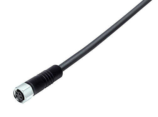 Illustration 77 3706 0000 50003-0200 - M8 Female cable connector, Contacts: 3, unshielded, moulded on the cable, IP67/IP69K, UL, PUR, black, 3 x 0.34 mm², stainless steel, 2 m