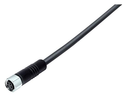 Illustration 77 3706 0000 50003-0200 - M8 Female cable connector, Contacts: 3, unshielded, moulded on the cable, IP67/IP69K, UL, PUR, black, 3 x 0.34 mm², stainless steel, 2 m