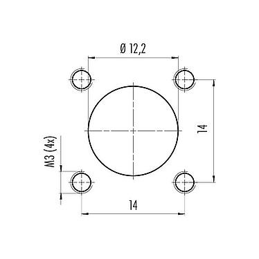 安装说明 M12 针头方型法兰座, 极数: 5, 非屏蔽, UL 2238, M3 (4x), 板前安装, 可定位的编码排列