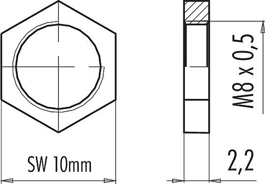 Scale drawing 01 0769 001 - M8 / AS-Interface - Mounting nut M8x0.5