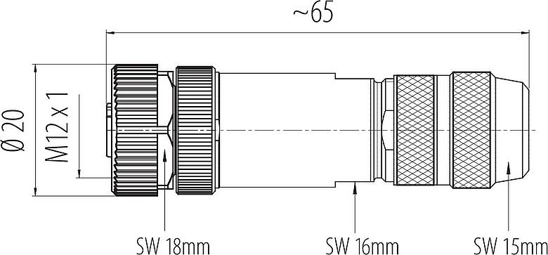 比例图 M12 直头孔头电缆连接器, 极数: 5, 8.0-9.0mm, 可接屏蔽, 螺钉接线, IP67, UL 2238, 鸢尾花