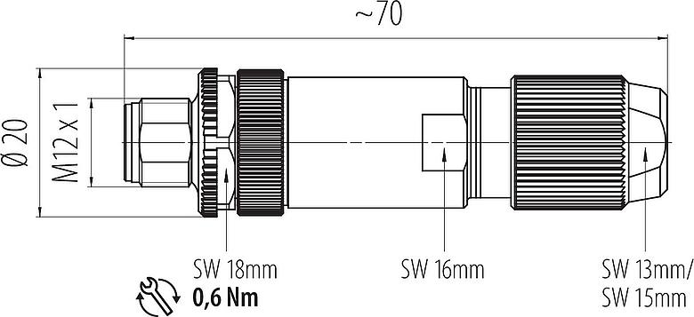 比例图 M12 直头针头电缆连接器, 极数: 5, 5.0-8.0mm, 可接屏蔽, 笼式弹簧, IP67, 鸢尾花