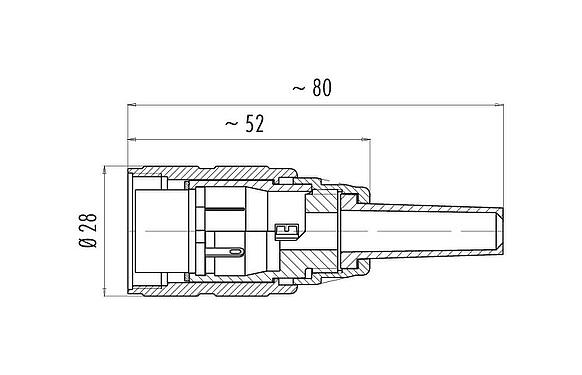 Scale drawing M25 Female cable connector, Contacts: 12, 5.0-8.0 mm, shieldable, solder, IP40